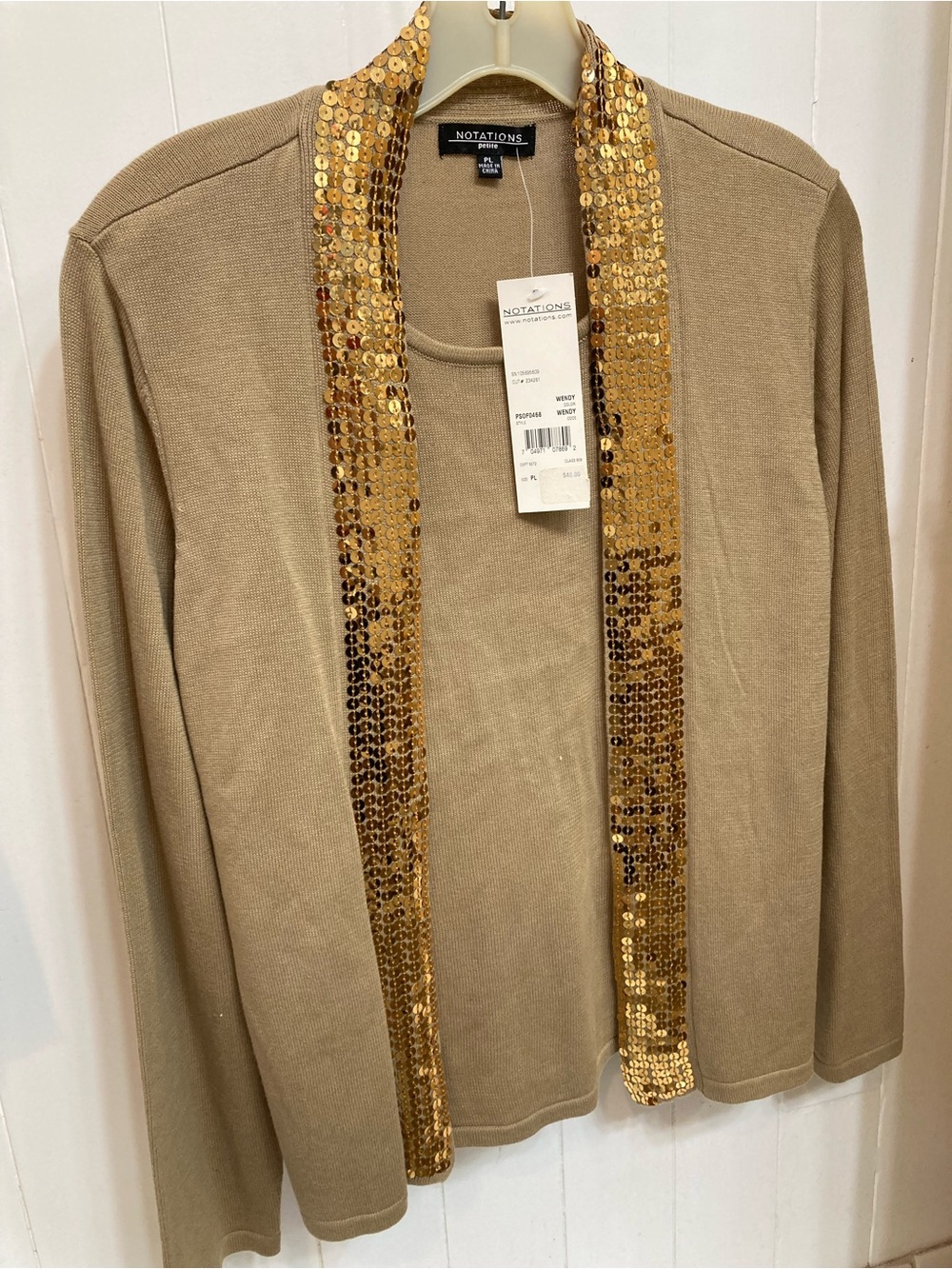 NWT Gold sequins and tan sweater, PL